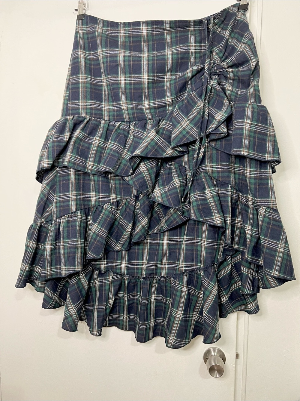 Plaid Ruffle Wrap Midi Asymmetrical Skirt Cottagecore Academia Layered Skirt